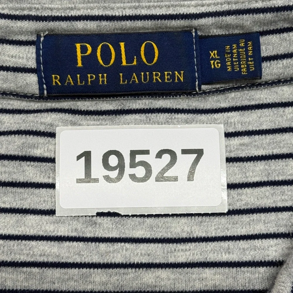 Polo Ralph Lauren Shirt Mens XL Grey Blue Striped Stretch Polo Short Sleeve Pony